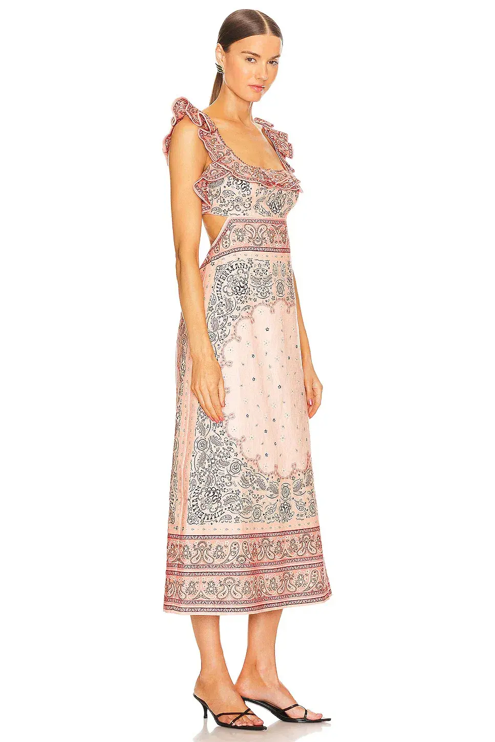 Zimmermann Matchmaker Frilled Midi Dress Pink Bandana Size 4 / AU 16 for rent on The Volte - main image
