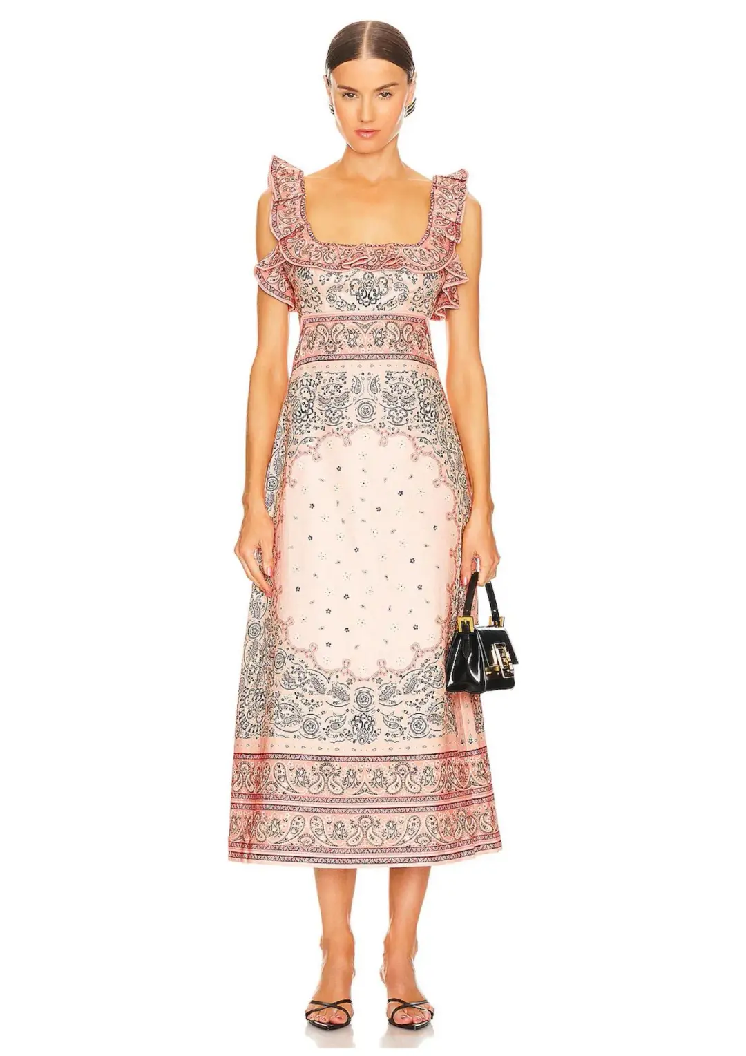 Zimmermann Matchmaker Frilled Midi Dress Pink Bandana Size 4 / AU 16 for rent on The Volte - main image