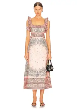 Zimmermann Matchmaker Frilled Midi Dress Pink Bandana Size 4 / AU 16 for rent on The Volte - image 1