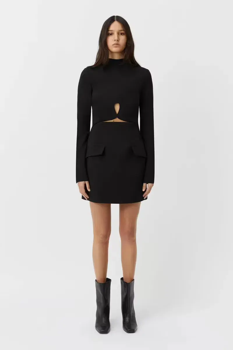 Camilla & Marc Ilona Long Sleeve Mini Dress Black Size 6 for rent on The Volte - main image