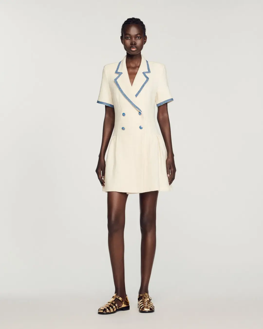 Sandro Paris Seville Double Breasted Woven Mini Dress White Size S / AU 8 for rent on The Volte - main image