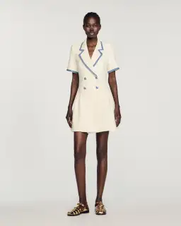 Sandro Paris Seville Double Breasted Woven Mini Dress White Size S / AU 8 for rent on The Volte - image 1