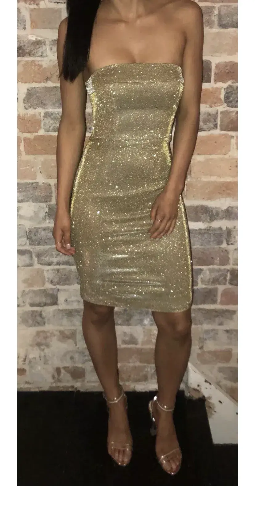 House of CB Rinah Strapless Mini Dress Iridescent Gold Size 6 for rent on The Volte - main image