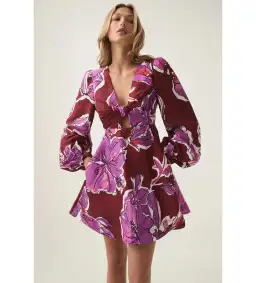Aje Inflorescence Mini Dress in Bold Hibiscus Size AU 14 for rent on The Volte - image 2