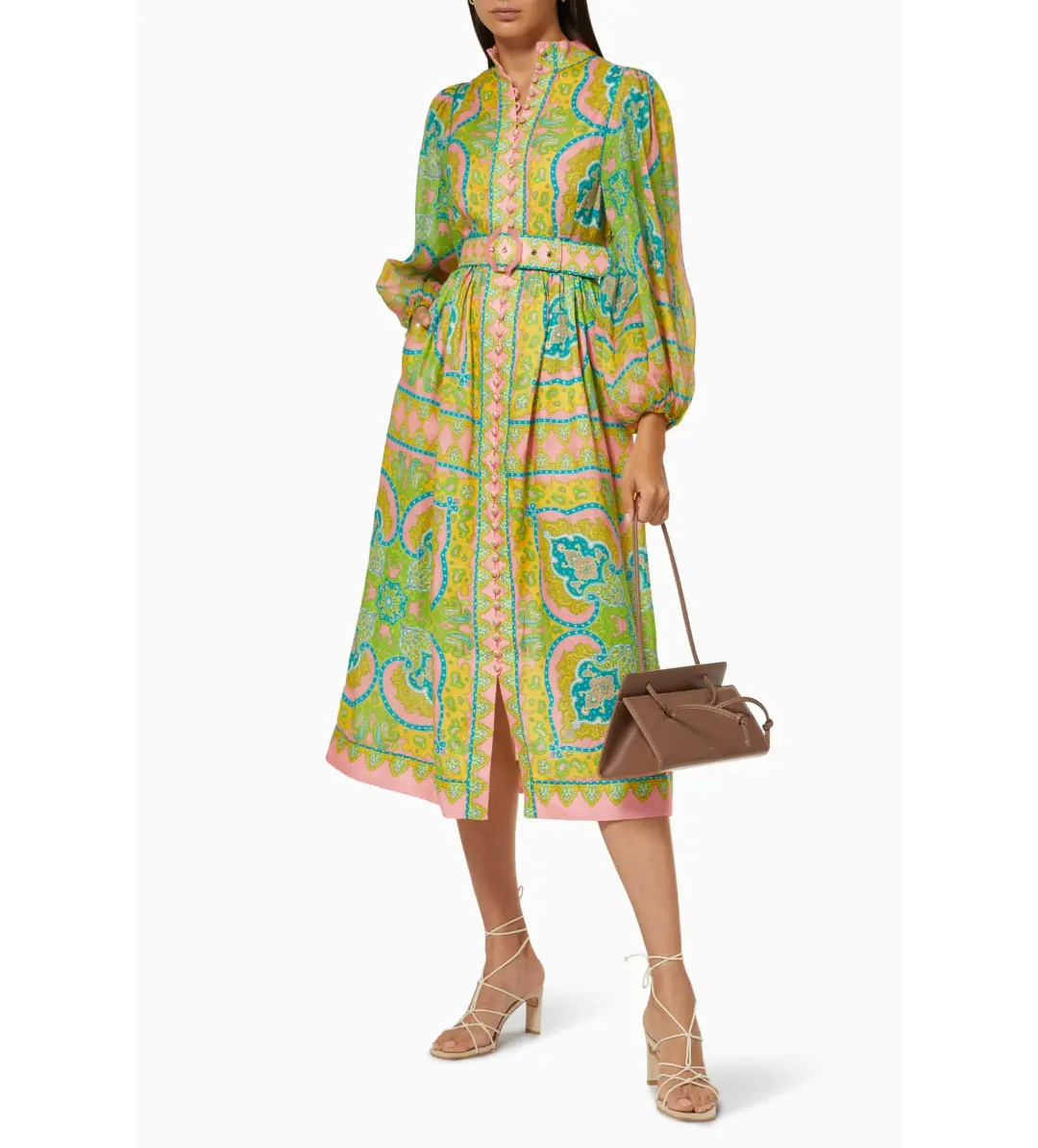 Zimmermann Estelle Midi Dress in Pink/Green Paisley Size 0 / AU 8 for rent on The Volte - main image