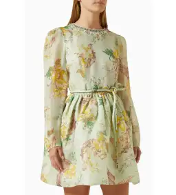 Zimmermann Matchmaker Tulip Mini Dress in Mint Tropical Floral Size 2 / AU 12 for rent on The Volte - image 2