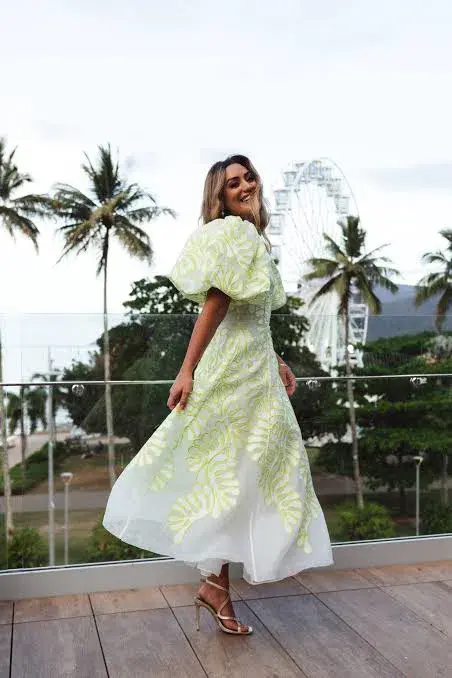 Aje Botanical Applique Midi Dress Ivory/Citrus Yellow Size M / AU 10 for rent on The Volte - main image