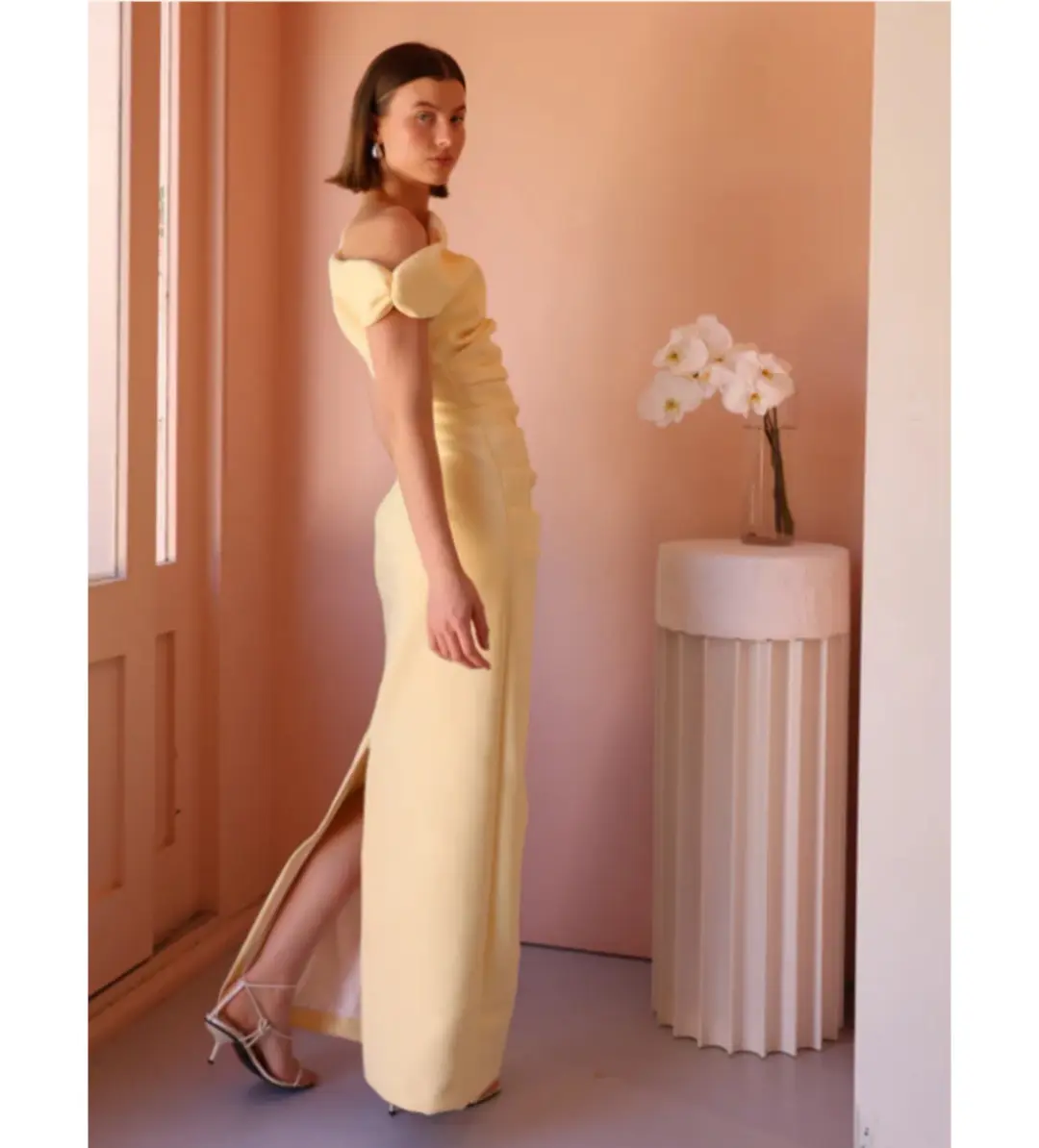By Nicola Vivian Crepe Maxi Dress in Lemon Size AU 14 for rent on The Volte - main image