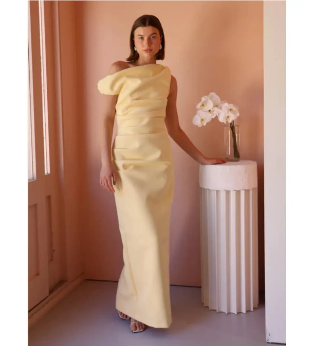 By Nicola Vivian Crepe Maxi Dress in Lemon Size AU 14 for rent on The Volte - main image
