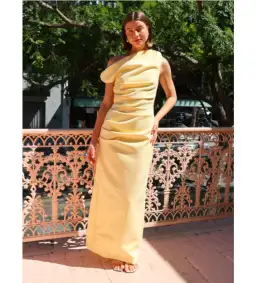 By Nicola Vivian Crepe Maxi Dress in Lemon Size AU 14 for rent on The Volte - image 1