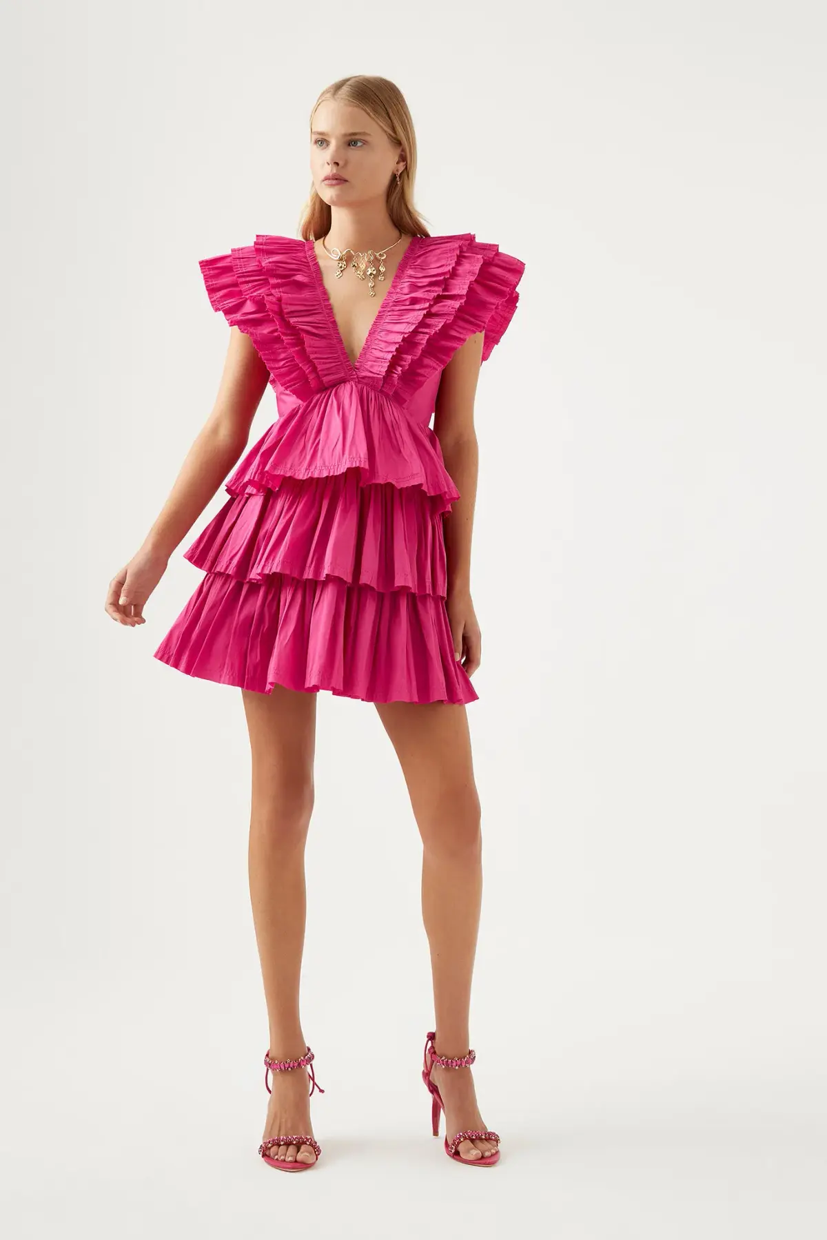 Aje Rhythmic Frilled Mini Dress Fuchsia Pink Size 6 - Image 1