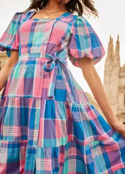 Bohemian Traders Midi Dress Blue/Pink Check Size 22 for rent on The Volte - image 2