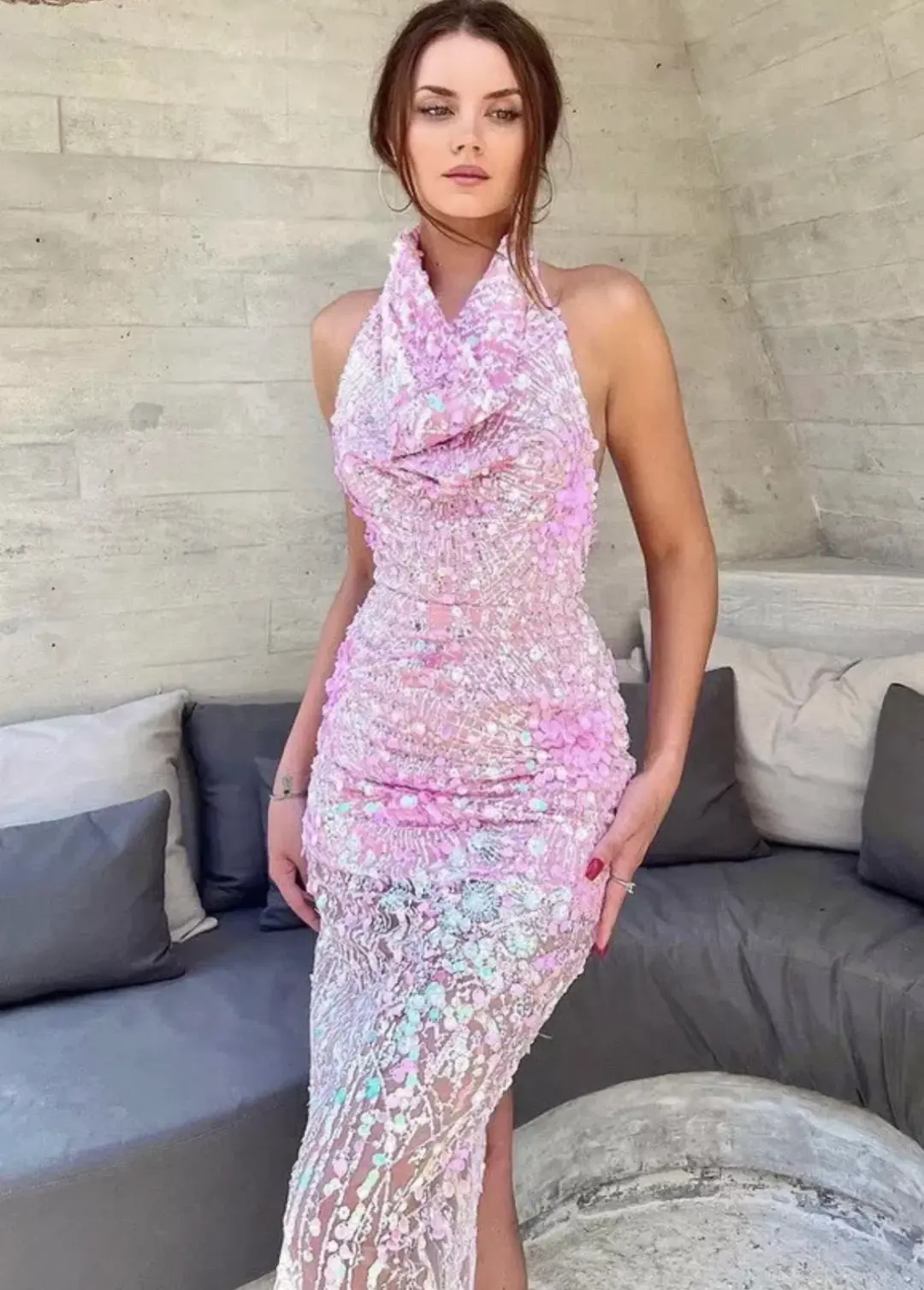 Eliya The Label Laura Sequin Dress Pink Size S / AU 8 for rent on The Volte - main image