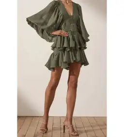 Shona Joy Charlotte Mini Dress Khaki Green Size AU 10 for rent on The Volte - image 2