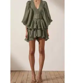 Shona Joy Charlotte Mini Dress Khaki Green Size AU 10 for rent on The Volte - image 1