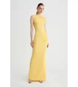 Suboo Vega Rouched Midid Dress in Butter Size AU 8 for rent on The Volte - image 1