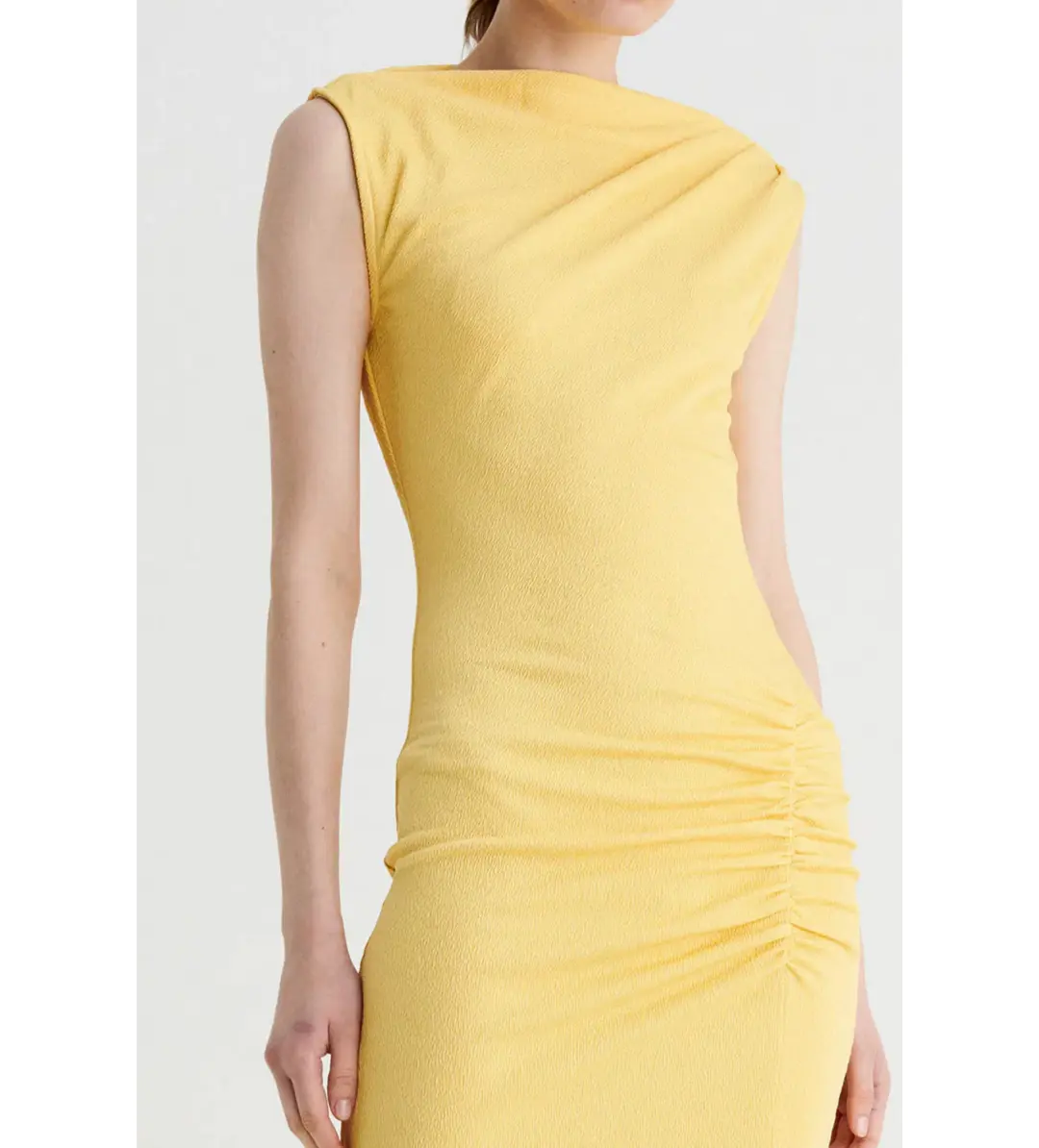 Suboo Vega Rouched Midid Dress in Butter Size AU 8 for rent on The Volte - main image
