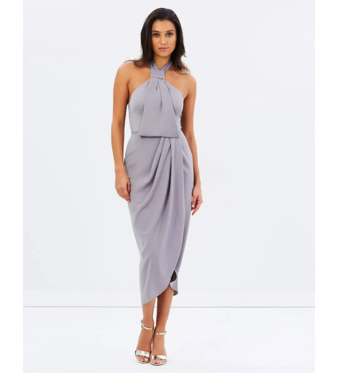 Shona Joy Core Knot Draped Dress Grey Size AU 16 for rent on The Volte - main image