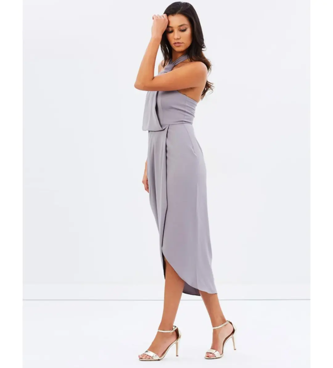 Shona Joy Core Knot Draped Dress Grey Size AU 16 for rent on The Volte - main image