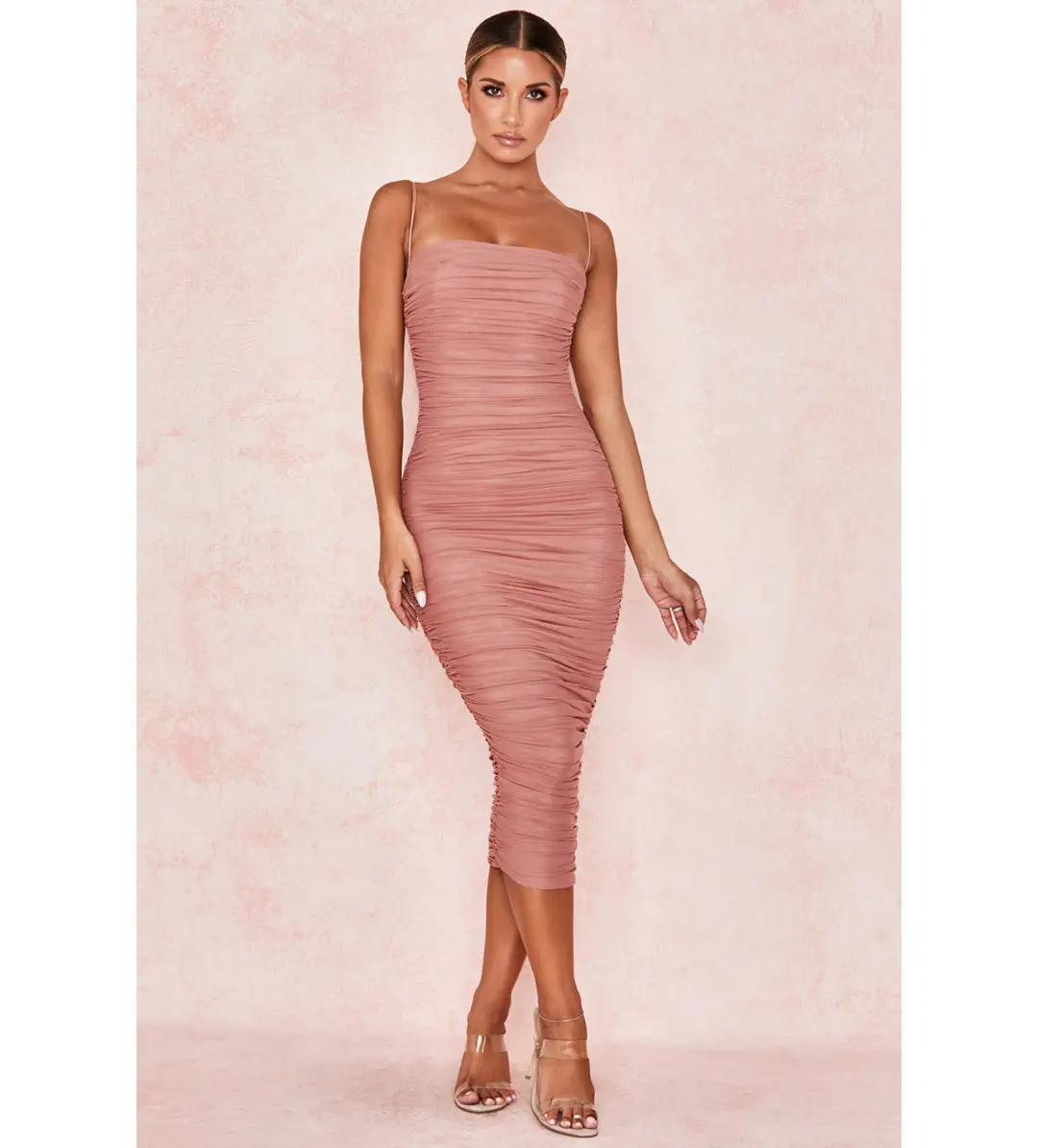 House of CB Sirene Gathered Organza Mesh Dress Antique Rose Size AU 14 for rent on The Volte - main image