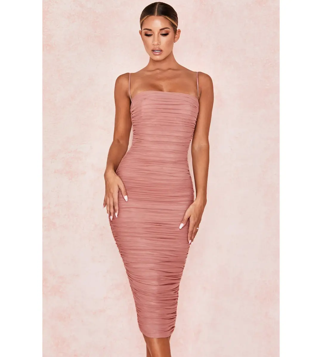 House of CB Sirene Gathered Organza Mesh Dress Antique Rose Size AU 14 for rent on The Volte - main image