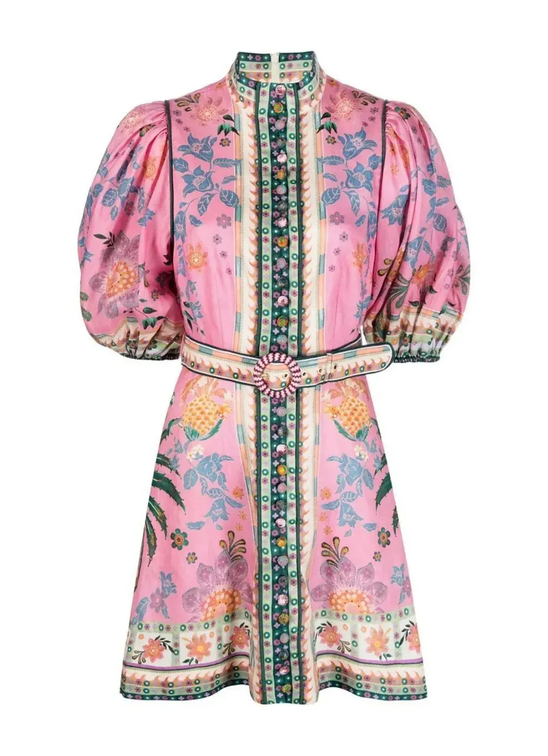Zimmermann Ginger Buttoned Mini Dress Pink Multi Floral Size 1 / AU 10 for rent on The Volte - main image