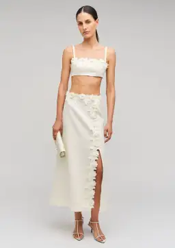 Oroton Rosebud Lace Bralet and Midi Skirt Set Soft Cream Size 8