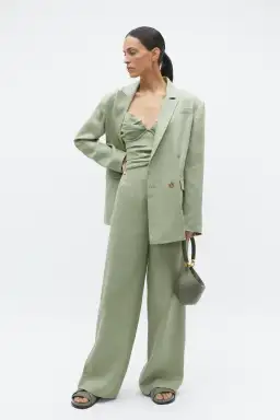 Seed Heritage Linen Balconette Top & Core Linen Waisted Pant Set Pale Olive Green Size 8 for rent on The Volte - image 1