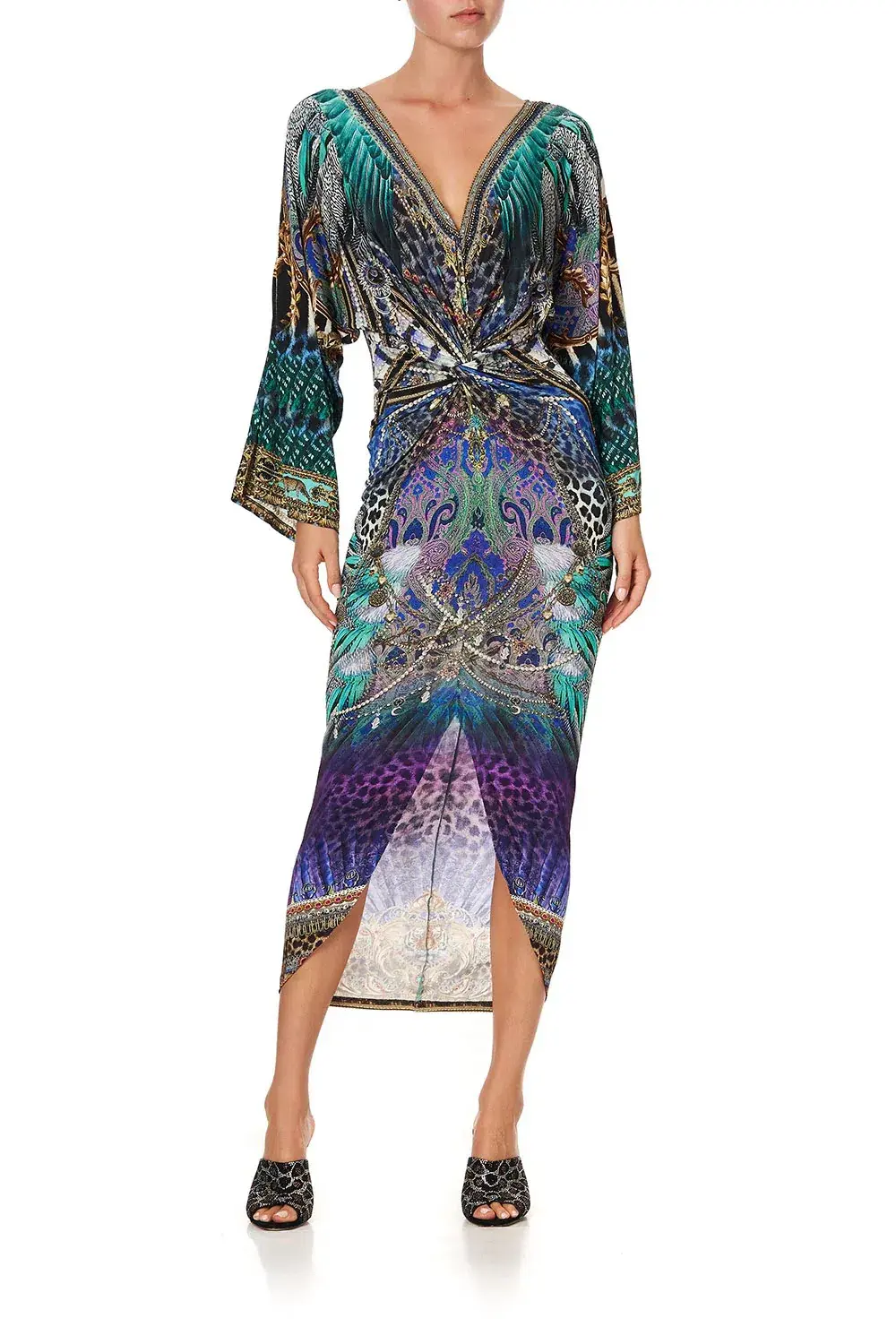 Camilla Animal Army Long Split Front Twist Midi Dress Print Size XXXL / AU 20 for rent on The Volte - main image