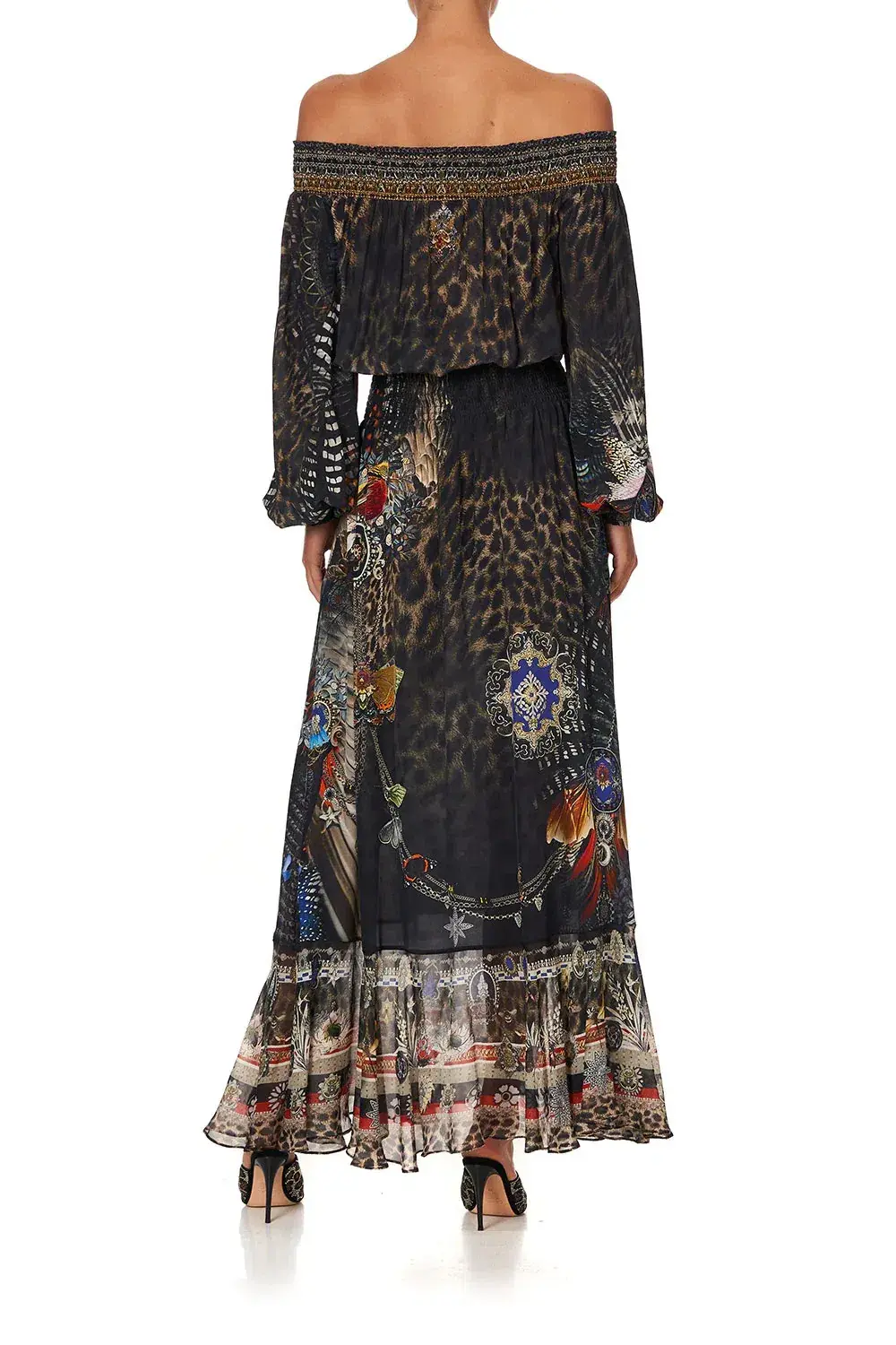 Camilla Treasure Chaser Off Shoulder Shirred Dress Print Size XXL / AU 18 for rent on The Volte - main image