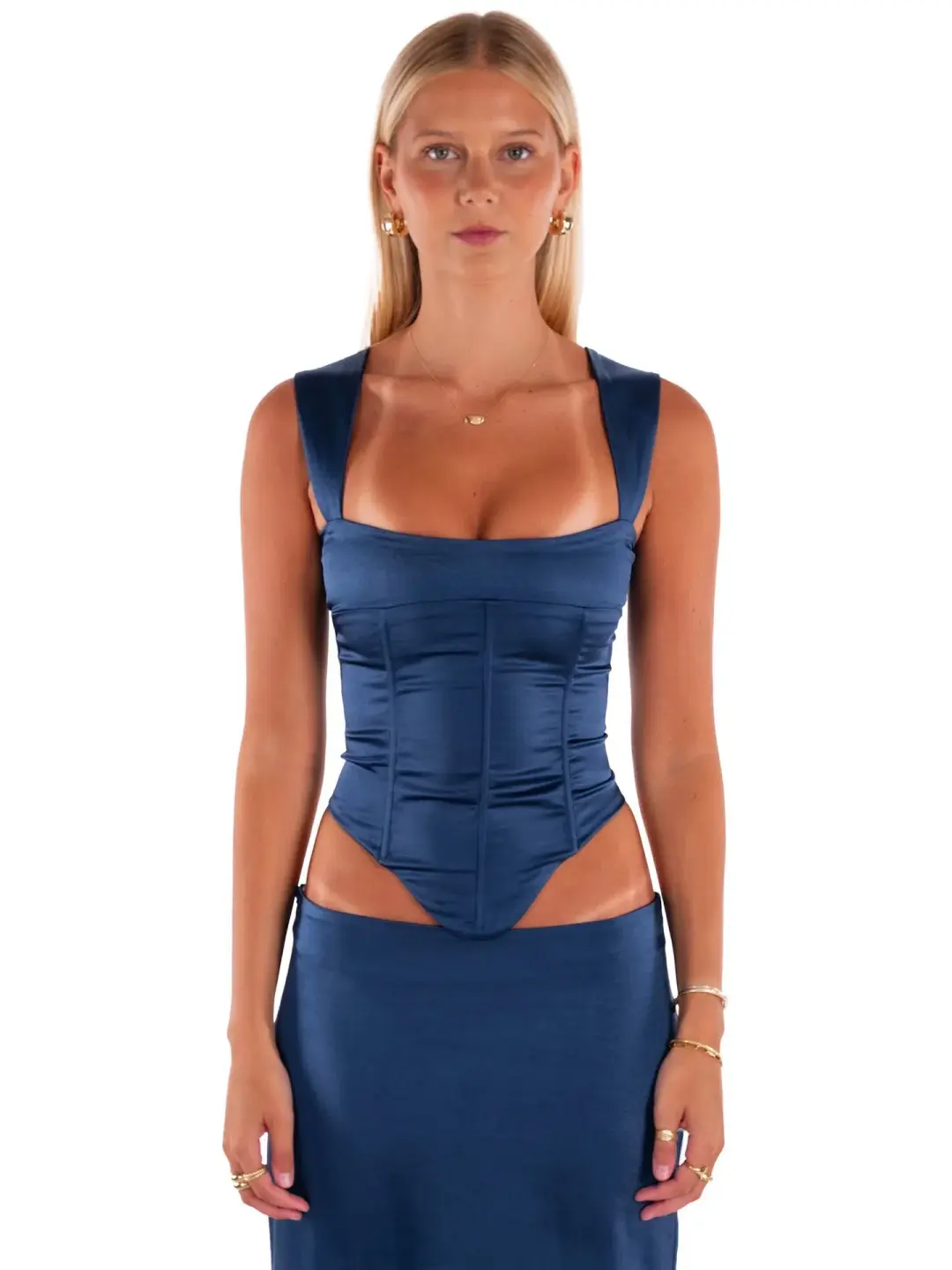 I Am Delilah Valerie Corset and Maxi Skirt Set in Midnight Blue Size S / AU 8 for rent on The Volte - main image