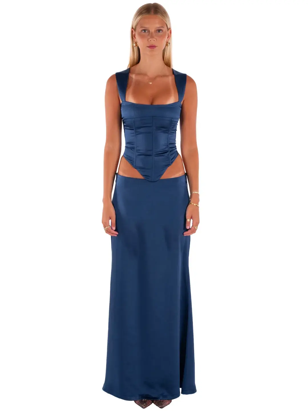 I Am Delilah Valerie Corset and Maxi Skirt Set in Midnight Blue Size M / AU 10 for rent on The Volte - main image