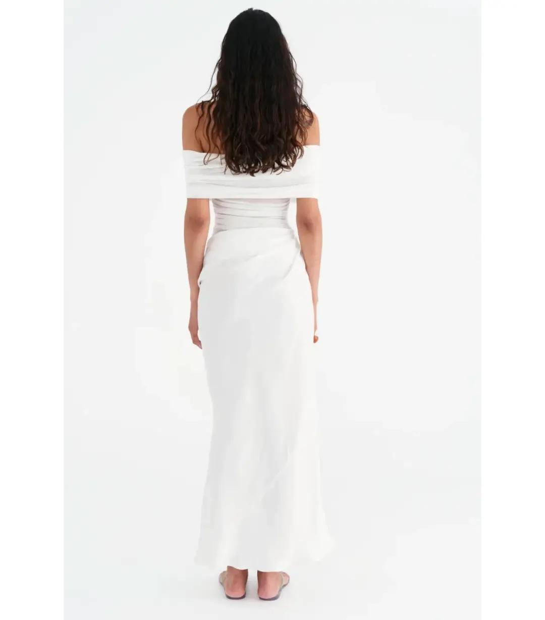 Benni Nico Off Shoulder Maxi Dress in White Size AU 12 for rent on The Volte - main image