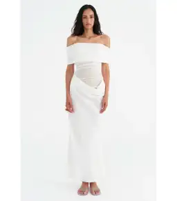 Benni Nico Off Shoulder Maxi Dress in White Size AU 12 for rent on The Volte - image 1