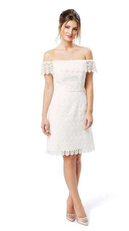 Review Off the Shoulder Lace Dress White Size 10 for rent on The Volte - image 1