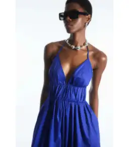 Cos Gathered Halterneck Midi Dress Bright Blue Size AU 10 for rent on The Volte - image 2