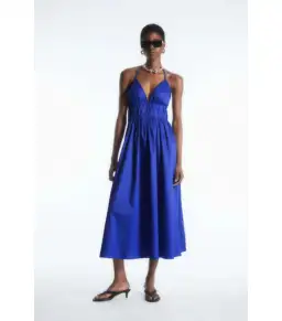 Cos Gathered Halterneck Midi Dress Bright Blue Size AU 10 for rent on The Volte - image 1