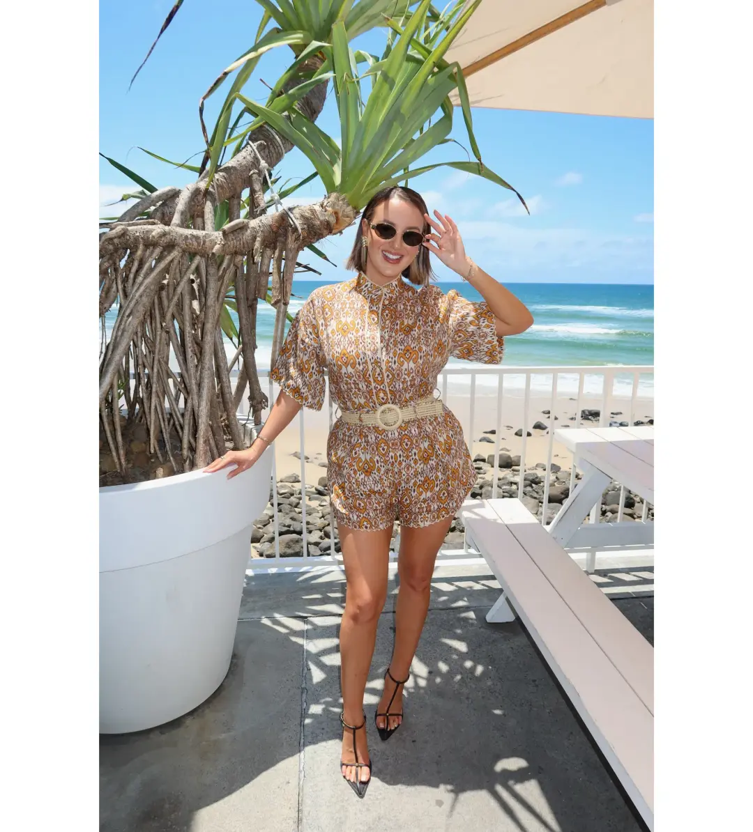 Zimmermann Wylie Relaxed Shirt Size 0P / AU 6 and Fitted Short Size 1 / AU 10 Set in Orange Ikat for rent on The Volte - main image