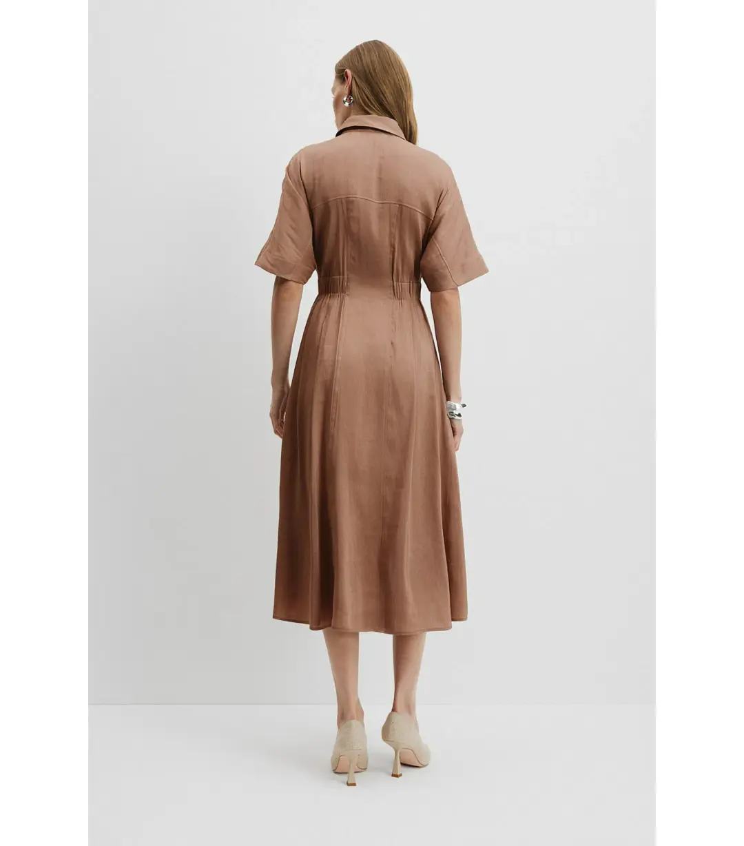 Country Road Cinched Shirt Dress in Nutmeg Size 12 for rent on The Volte - main image