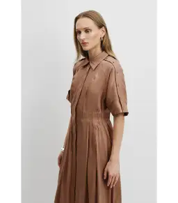 Country Road Cinched Shirt Dress in Nutmeg Size 12 for rent on The Volte - image 4