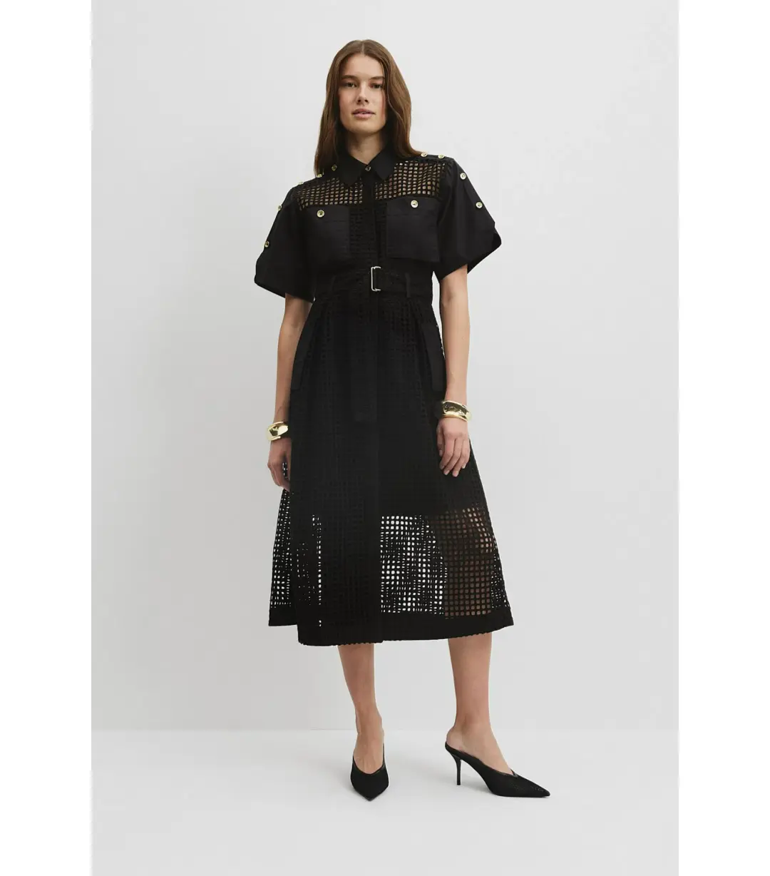 Country Road Utility Mesh Midi Dress Black Size 12 for rent on The Volte - main image