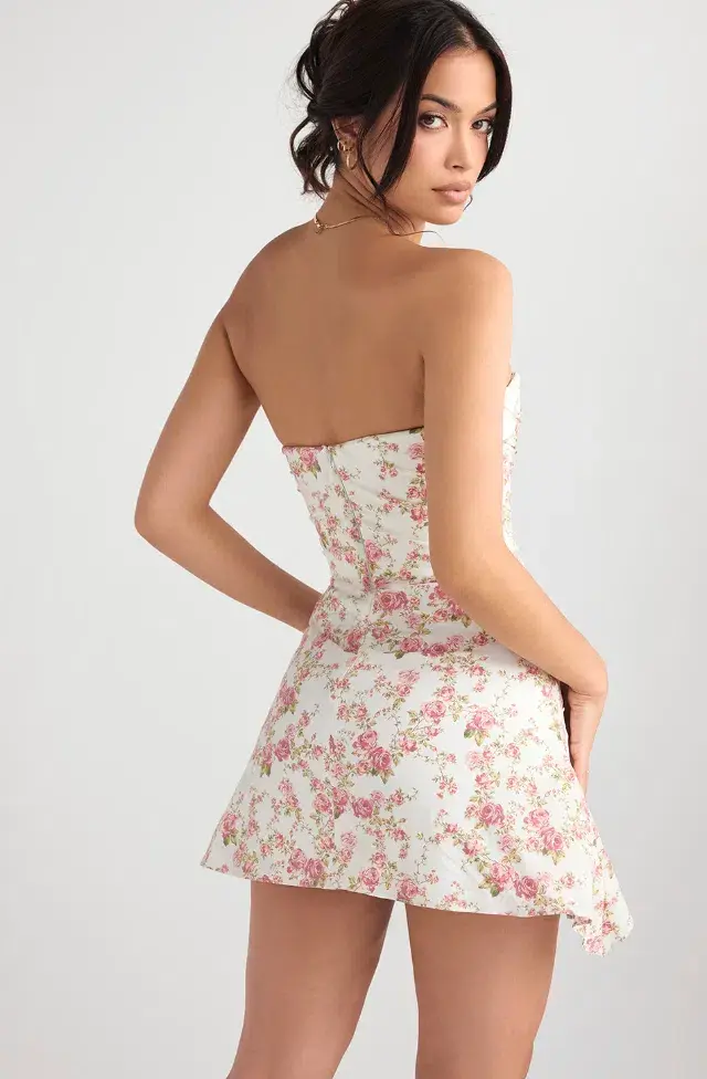 House of CB Jasmine Draped Corset Dress Rose Print Size 6 for rent on The Volte - main image