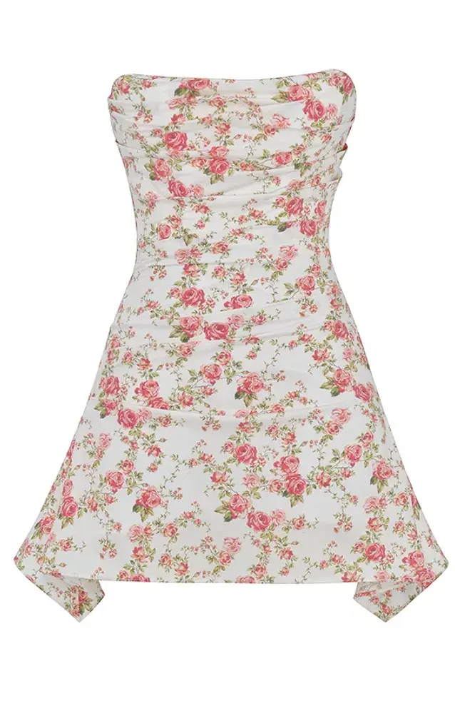 House of CB Jasmine Draped Corset Dress Rose Print Size 6 for rent on The Volte - main image