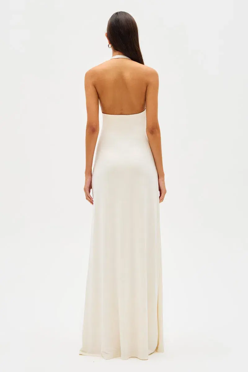 MISHA Jennifer Cupro Maxi Dress Ivory Size 4 for rent on The Volte - main image