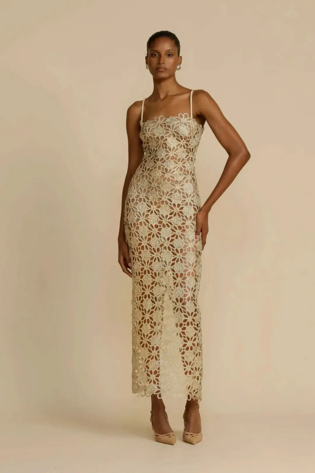 Arcina Ori Kendra Midi Dress Gold Size 8 for rent on The Volte - main image