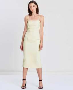 By Johnny Sorbet Yellow Structured Strappy Midi Dress Size 10 for rent on The Volte - image 1