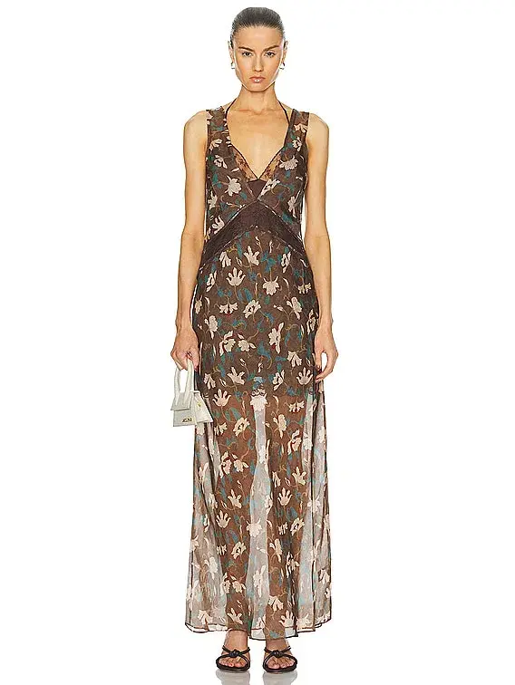 Sir the Label The Avellino Lace Layered Dress in Chocolate Fiore Print Size 0 / AU 6 - Image 2