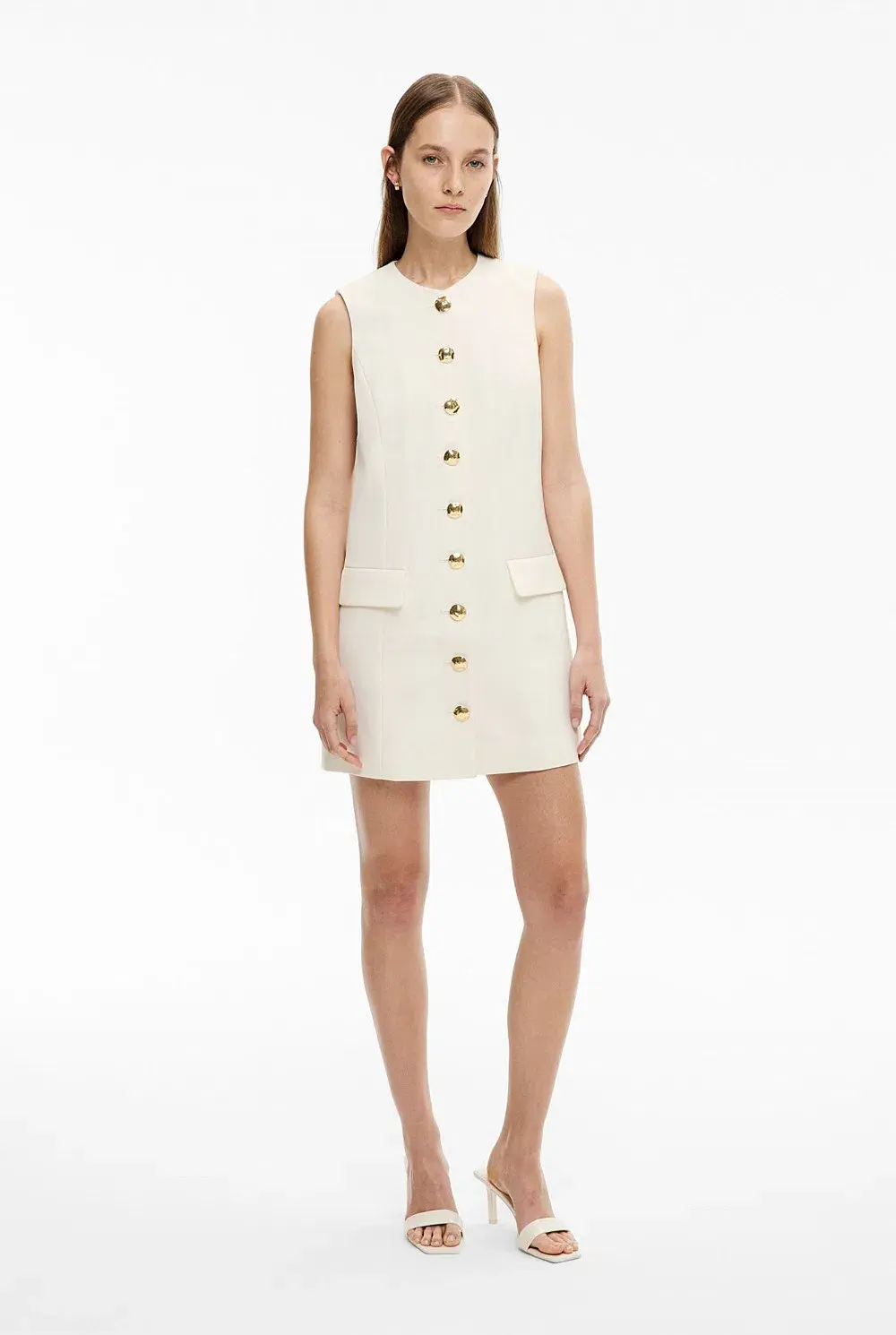 Witchery Button Detail Mini Dress Fresh White Size 6 for rent on The Volte - main image