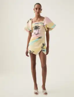 Aje Paradise Wrap Front Mini Dress Sunset Sky Size 12