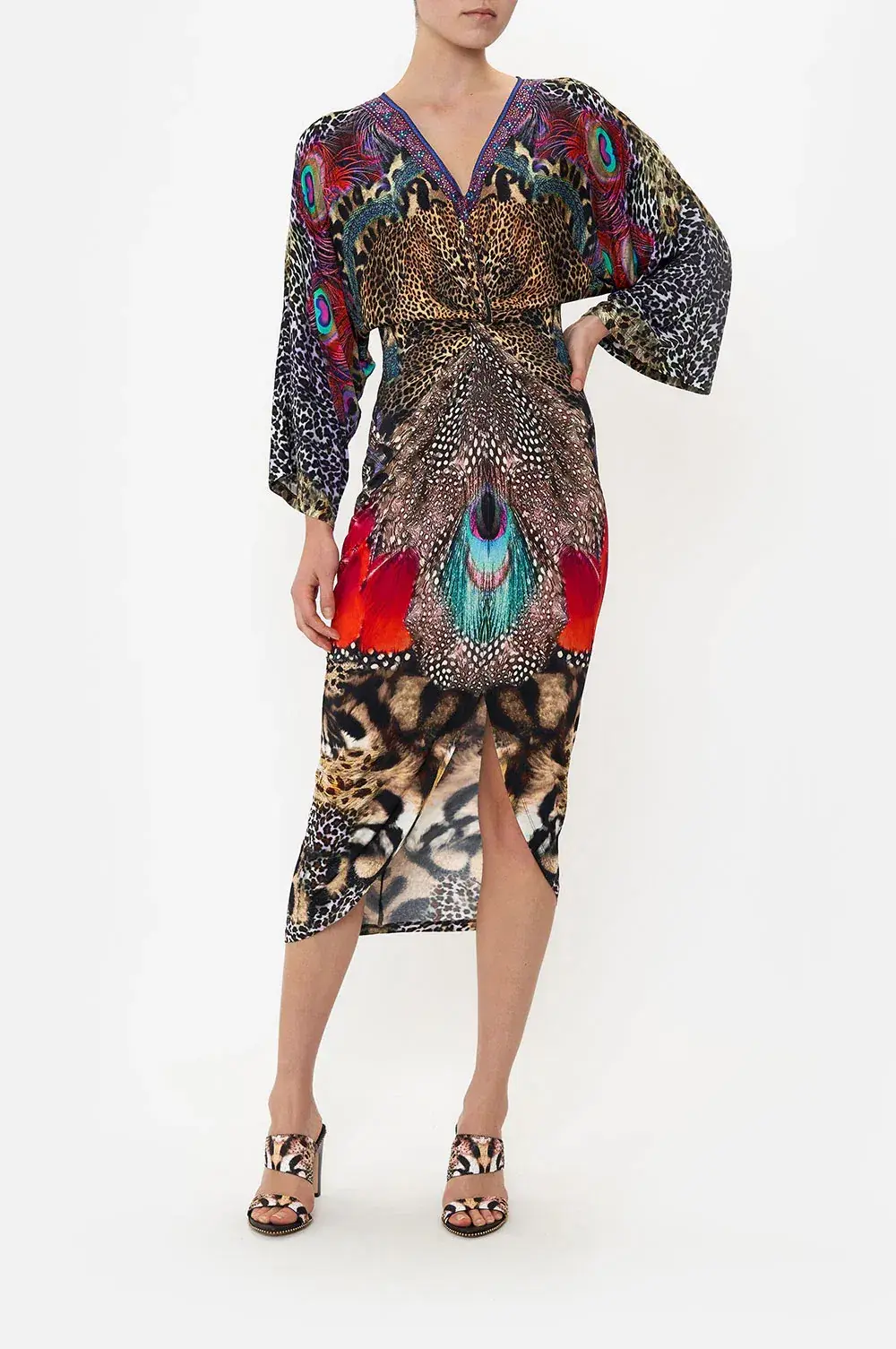 Camilla Xanadu Rising Long Split Front Twist Midi Dress Print Size XXXL / AU 20 for rent on The Volte - main image